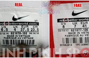 Nhận biết giày Nike qua kích cỡ chữ trên tem